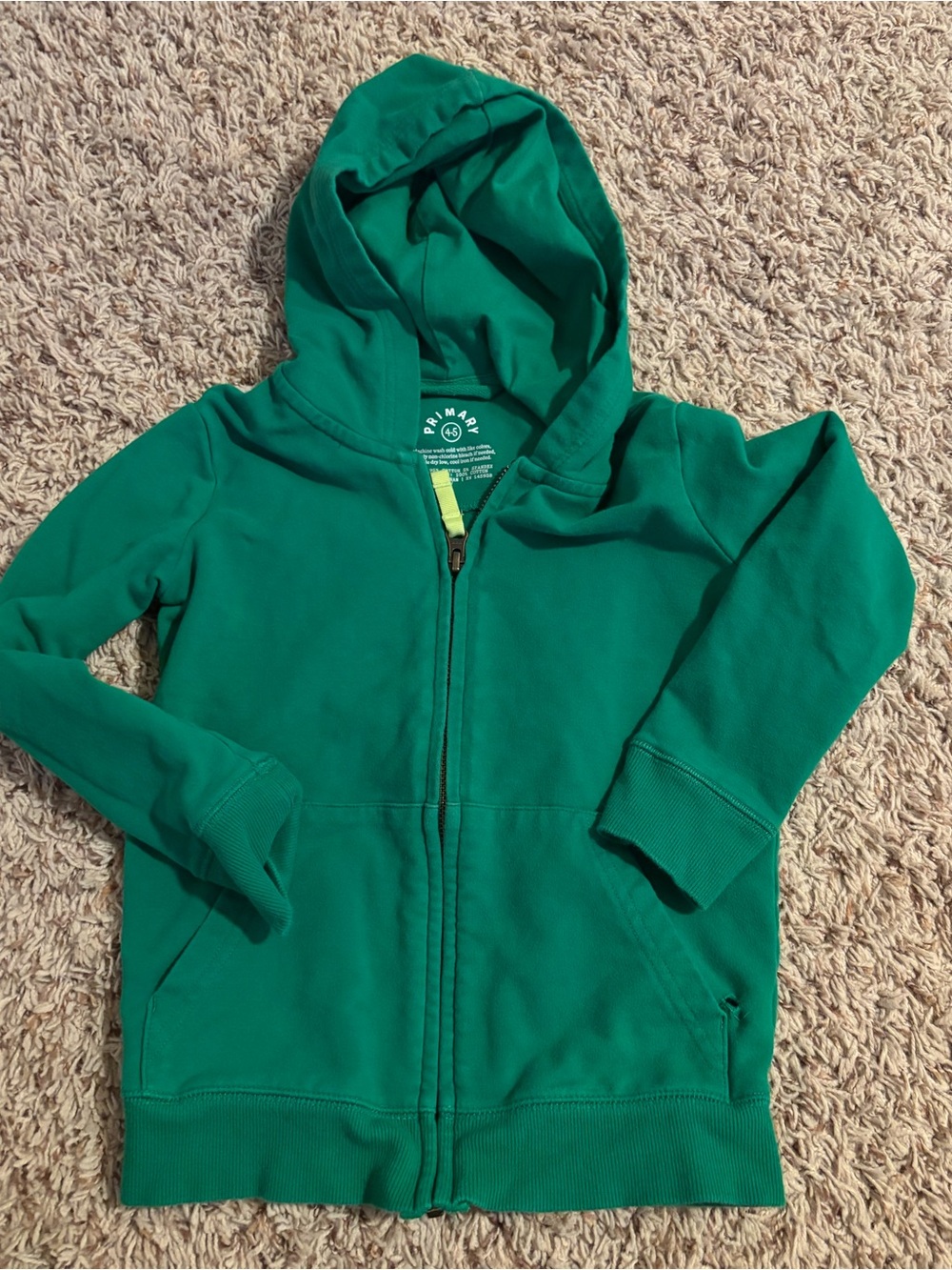 Green Primary Hooded Zip Up Sweatshirt Size 4-5